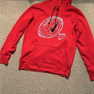 Nike Red Hoodie with White Graphic and Black Swoosh